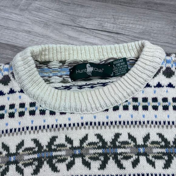 Vintage Sweater Fair Isle Knit 90s USA Made Cotton Size Large Hunt Club Grandpa - Picture 6 of 6